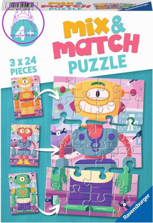 RAVENSBURGER Puzzle Mix&Match: Roztomilí roboti 3x24 dílků