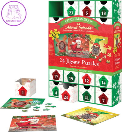EUROGRAPHICS Puzzle Adventní kalendář: Vánoční pejsci 24x50 dílků