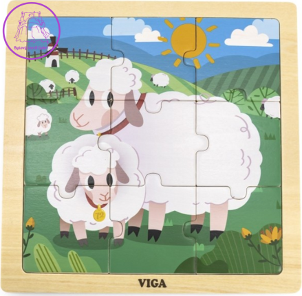 VIGA Dřevěné puzzle Ovečky, 9 dílků
