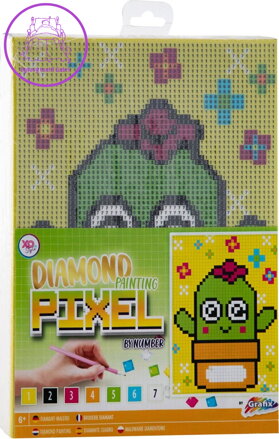 GRAFIX Diamantové malování na rámu Pixel Kaktus 15x20cm
