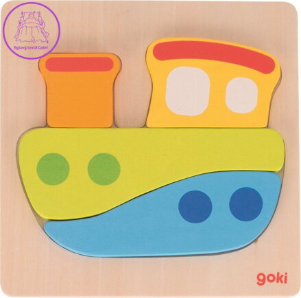 GOKI Dřevěné vkládací puzzle Loď 4 dílky
