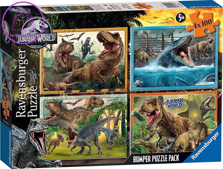 RAVENSBURGER Puzzle Jurský svět 4x100 dílků