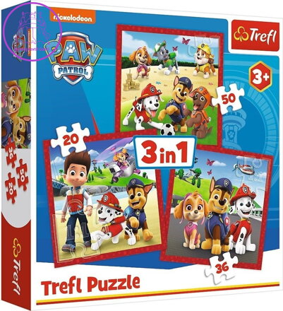 TREFL Puzzle Tlapková patrola: Veselí pejsci 3v1 (20,36,50 dílků)