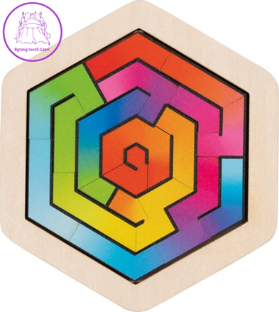 GOKI Dřevěné puzzle Hlavolam - šestiúhelník 18 dílků