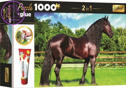 TREFL Sada 2v1 puzzle Fríský kůň 1000 dílků s lepidlem