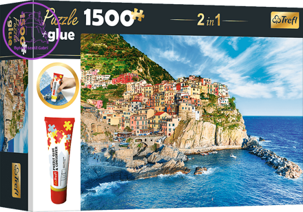 TREFL Sada 2v1 puzzle Manarola, Ligurie, Itálie 1500 dílků s lepidlem