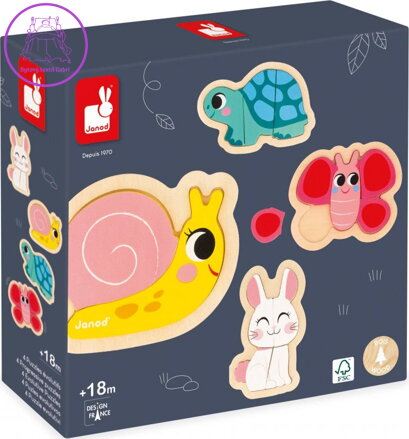 JANOD Dřevěné obrysové puzzle Zahrada 4v1 (2,3,4,5 dílků)