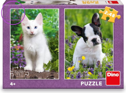 DINO Puzzle Buldoček a kotě 2x48 dílků