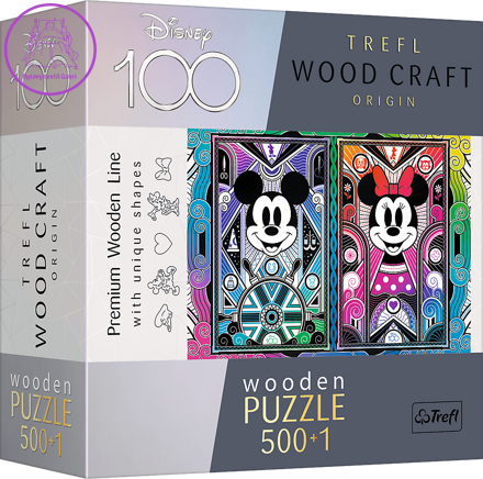 TREFL Wood Craft Origin puzzle Mickey Mouse a Minnie 501 dílků