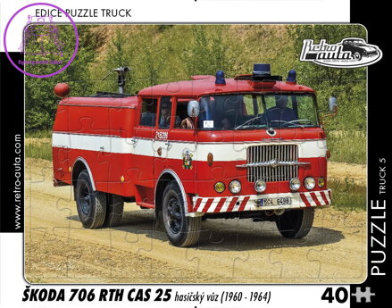RETRO-AUTA Puzzle TRUCK č.5 Škoda 706 RTH CAS 25 hasičský vůz (1960-1964) 40 dílků