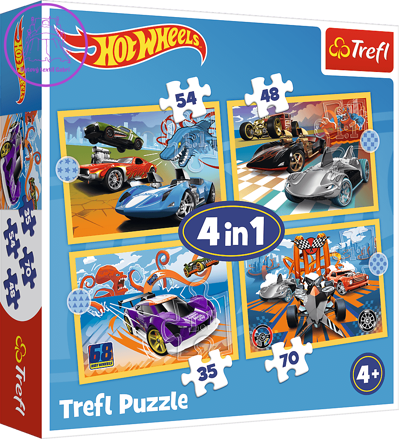 TREFL Puzzle Autíčka Hot Wheels 4v1 (35,48,54,70 dílků)