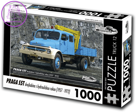 RETRO-AUTA Puzzle TRUCK č.12 Praga S5T dvojkabina s hydraulickou rukou (1957-1972) 1000 dílků