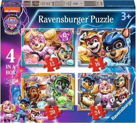 RAVENSBURGER Puzzle Tlapková patrola ve velkofilmu 4v1 (12, 16, 20, 24 dílků)