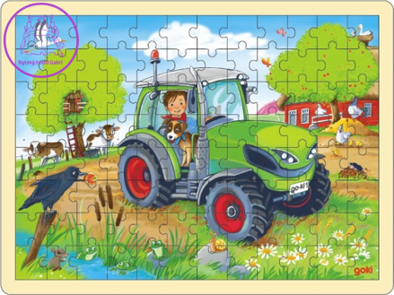 GOKI Dřevěné puzzle Traktor 96 dílků