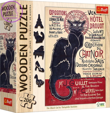 TREFL Dřevěné puzzle Art: Steinlen - Černá kočka, Le Chat Noir 200 dílků