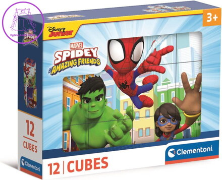 CLEMENTONI Obrázkové kostky Spidey a jeho úžasní přátelé, 12 kostek