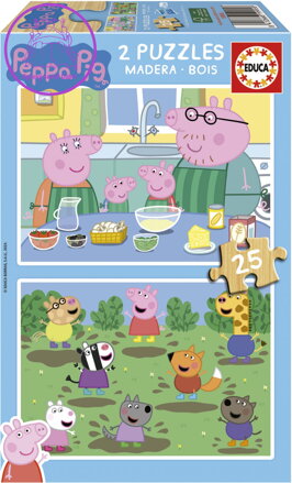 EDUCA Dřevěné puzzle Prasátko Peppa 2x25 dílků