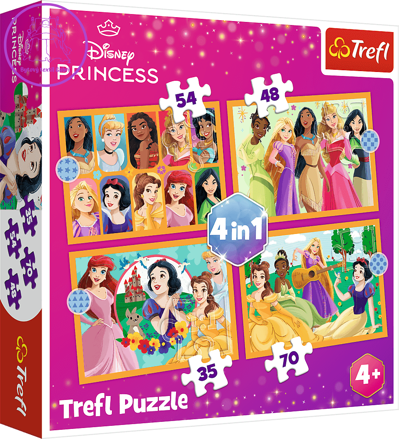 TREFL Puzzle Disney princezny: Pohádkové příběhy 4v1 (35,48,54,70 dílků)