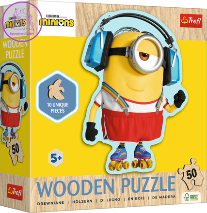 TREFL Dřevěné obrysové puzzle Mimoni: Šílený Mimoň 50 dílků