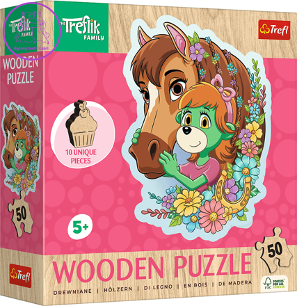 Dřevěné obrysové puzzle Treflíci: Šťastná rodina 50 dílků