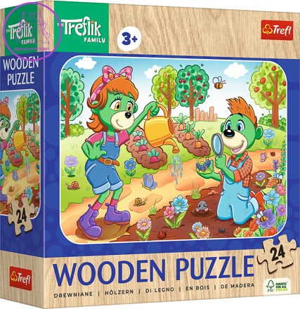 Dřevěné puzzle Treflíci: Seznamte se s rodinou Treflíků 24 dílků