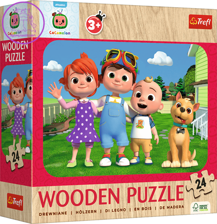 TREFL Dřevěné puzzle Cocomelon: Veselý Cocomelon 24 dílků