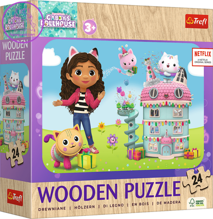 TREFL Dřevěné puzzle Gábinin kouzelný domek: Veselá Gábi a její přátelé 24 dílků