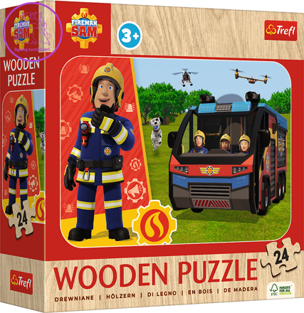 TREFL Dřevěné puzzle Požárník Sam 24 dílků