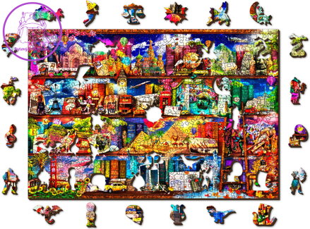 WOODEN CITY Dřevěné puzzle Police na knihy o cestování 505 dílků