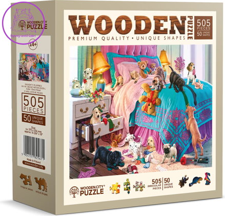 WOODEN CITY Dřevěné puzzle Nezbedná štěňata 505 dílků