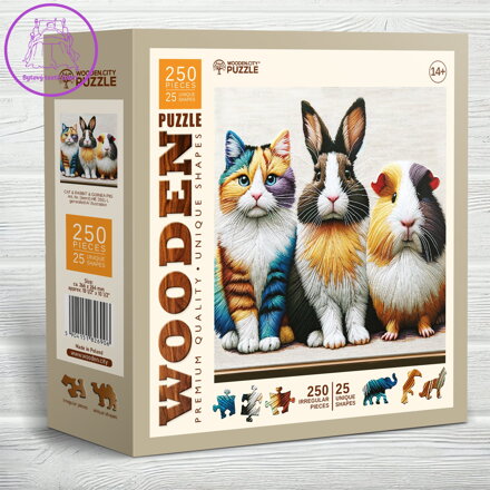 WOODEN CITY Dřevěné puzzle Kočka, králík a morče 250 dílků