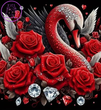 NORIMPEX Diamantové malování Labuť s růžemi a diamanty 30x40cm