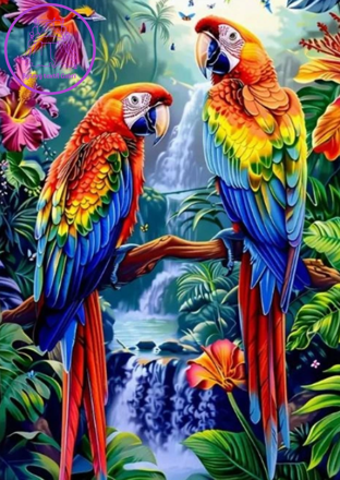 NORIMPEX Diamantové malování Papoušci u vodopádu 30x40cm