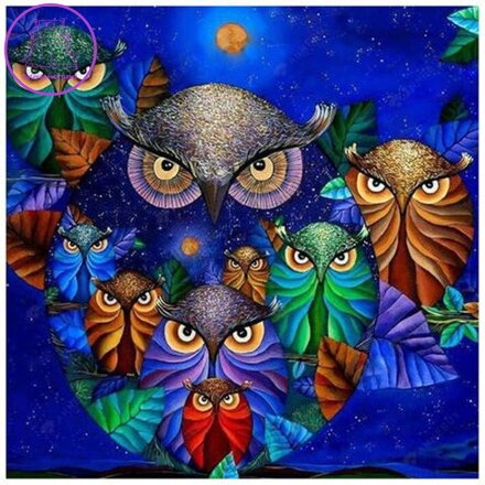 NORIMPEX Diamantové malování 7D Sovy na noční obloze 30x40cm