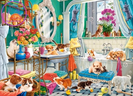 CASTORLAND Puzzle Bláznivá koupel domácích mazlíčků 100 dílků