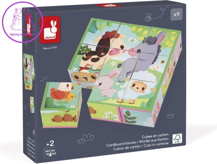 JANOD Obrázkové kostky Farma, 9 kostek
