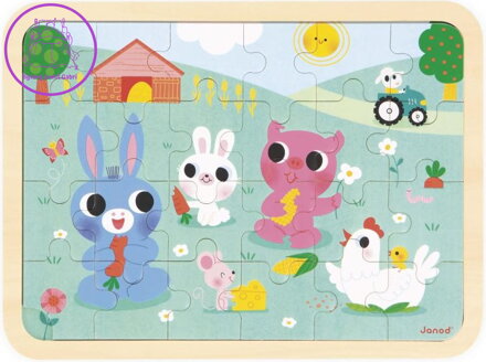 JANOD Dřevěné puzzle s hledáním rozdílů Farma 24 dílků