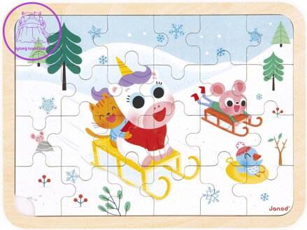 JANOD Dřevěné puzzle s hledáním rozdílů Sáňkování 24 dílků