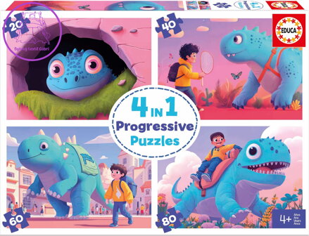 EDUCA Puzzle Přátelští dinosauři 4v1 (20,40,60,80 dílků)