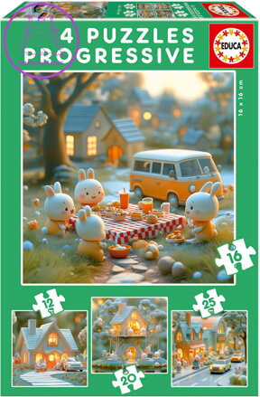 EDUCA Puzzle Králičí město 4v1 (12,16,20,25 dílků)