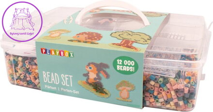 PLAYBOX Zažehlovací korálky v plastovém kufříku Mellow pastel + destička a předlohy 12000ks