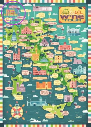RAVENSBURGER Puzzle Mapa Itálie - Italská vinařská prohlídka 1000 dílků