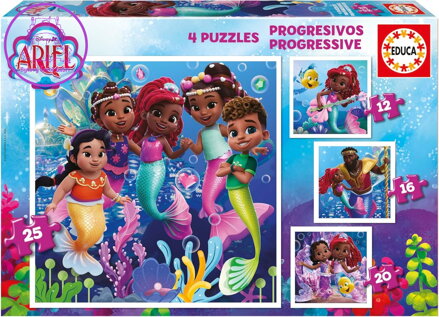 EDUCA Puzzle Disney Ariel 4v1 (12,16,20,25 dílků)