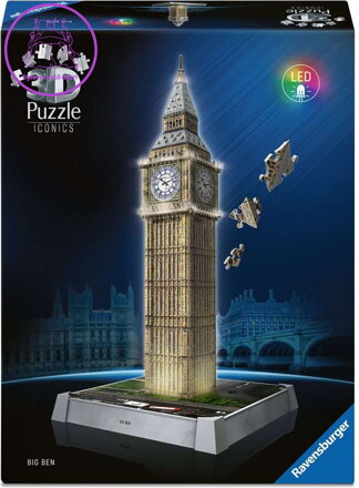 RAVENSBURGER Svítící 3D puzzle Iconics: Big Ben (Noční edice) 216 dílků