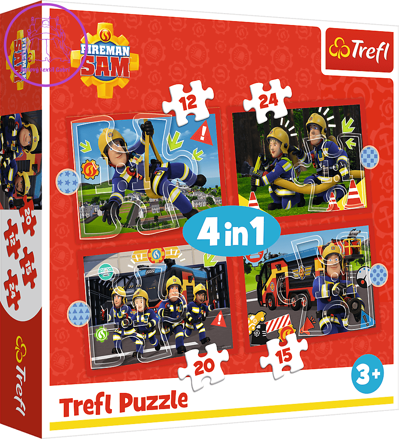 TREFL Puzzle Požárník Sam: Dobrodružství Požárníka Sama 4v1 (12,15,20,24 dílků)