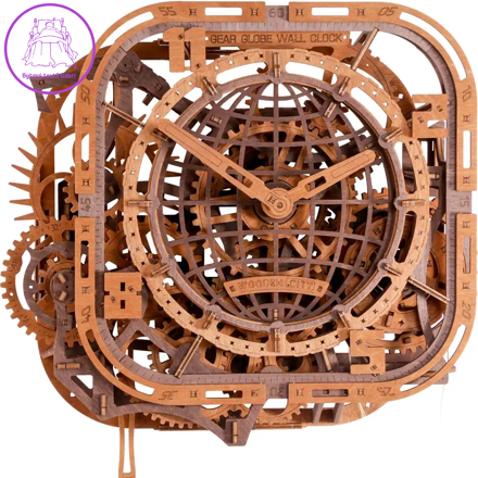 WOODEN CITY 3D puzzle Gear Globe nástěnné hodiny 416 dílků