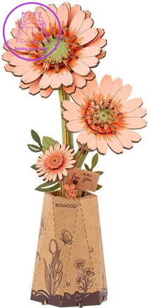 ROBOTIME Rowood 3D dřevěné puzzle Oranžová gerbera 105 dílků