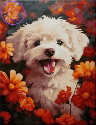 NORIMPEX Diamantové malování Pejsek v květinách 30x40cm