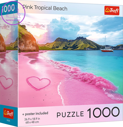 TREFL Puzzle Růžová tropická pláž 1000 dílků