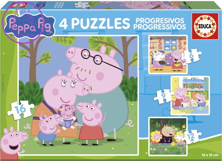 EDUCA Puzzle Prasátko Peppa 4v1 (6,9,12,16 dílků)